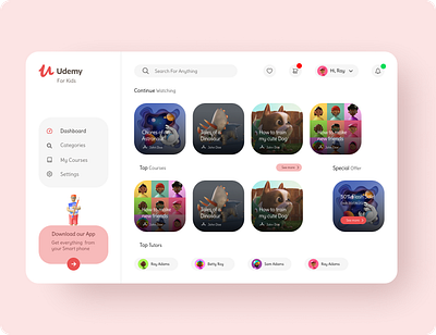 Udemy For Kids 3d dashboad figma illustraion web design