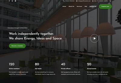 Desktop web design for co-working space branding design desktop design ui ux webdesign