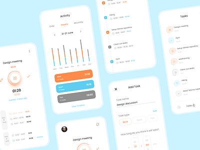 Time tracking app clean cleanui minimal tasks time timeline timetracker ui uidesign uiux ux