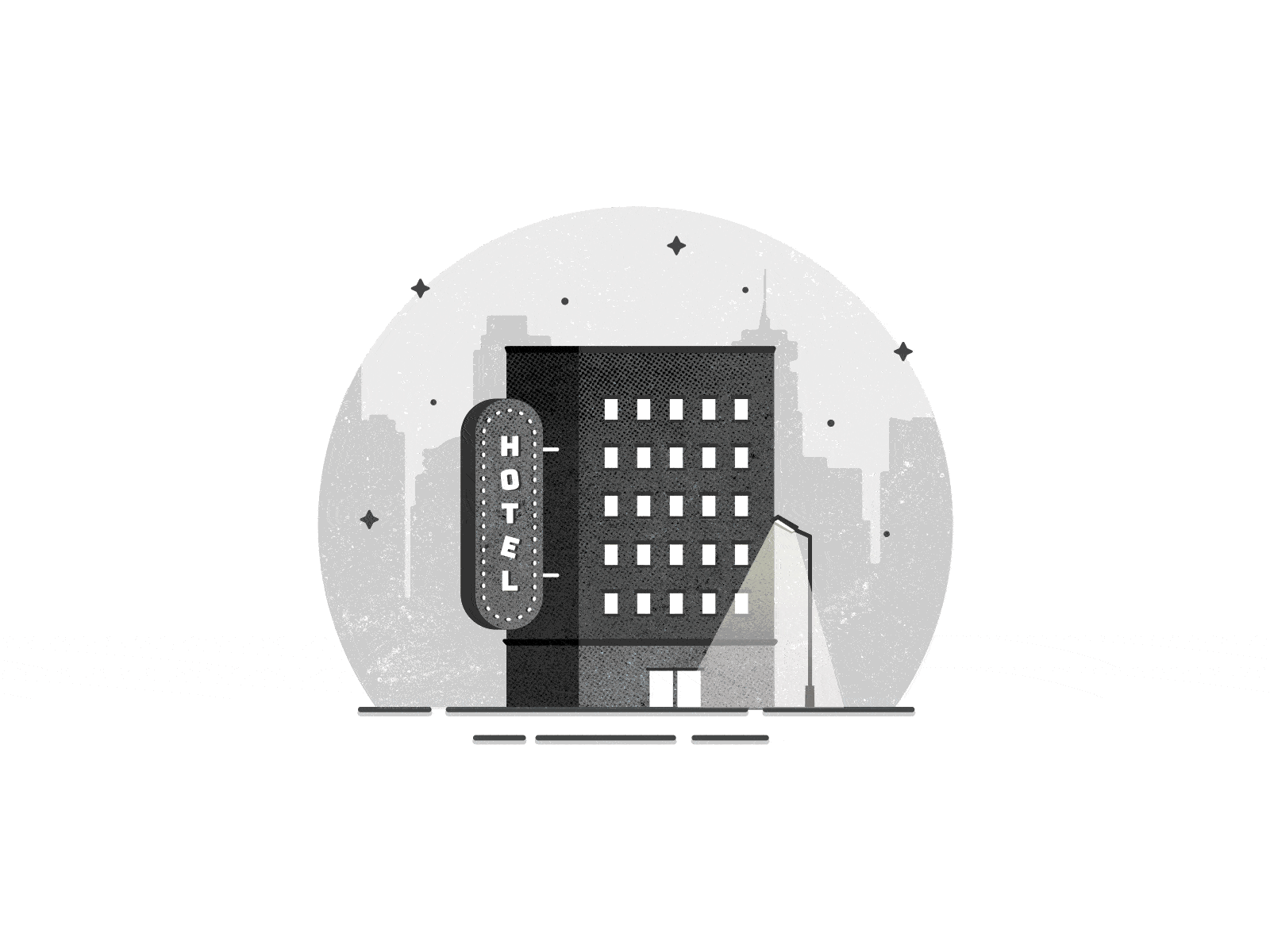 City Hotel animate animation building city gif grayscale hotel illustration street light texture