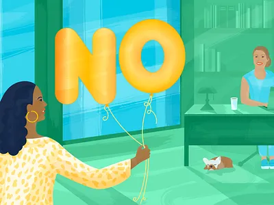 Boost your team’s success by learning when to say no atlassian baloons blog art blog article blog illustration character illustration colleagues dog editorial art editorial illustration illustration office tech vector illustration work