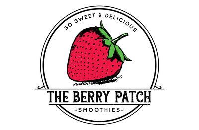 The Berry Patch logo hand drawn illustration logo procreate sketch smoothies strawberry typography vector