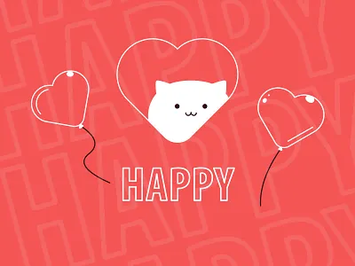 Happy Cat Greeting Card art beautiful cat cute design funny good energy good vibes greeting card greetingcard happy hearts illustration joy kawaii line art lineart lovely mood booster positive