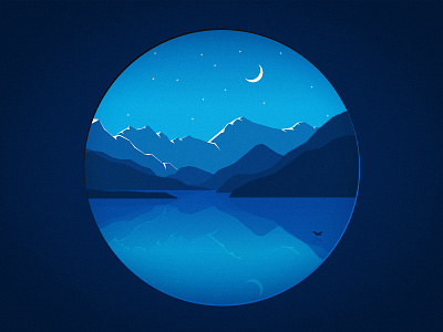 Blue Landscape bird blue branding hills illustration lake landscape melancholic melancholy midnight moon mountains night orb snow snow caps stars water