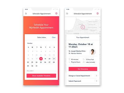 MyHealth App app calendar design doctor ehr emr health health app healthcare insurance map medical schedule ui ux web website