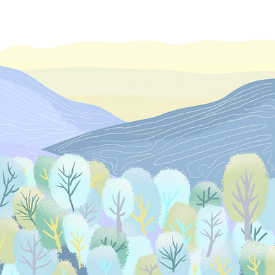 Mountainous landscape design digital painting flat design flat illustration forest forests graphic graphicdesign illustration landscape landscape design landscape illustration mountain mountains peaceful procreate