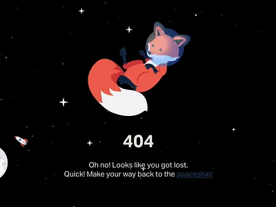 Patreon's 404 Page 404 404 page animation cute design fox graphic design illustration moon motion graphics rocket rocketship