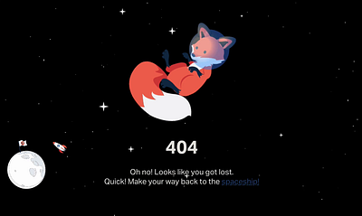Patreon's 404 Page 404 404 page animation cute design fox graphic design illustration moon motion graphics rocket rocketship