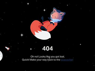 Patreon's 404 Page 404 404 page animation cute design fox graphic design illustration moon motion graphics rocket rocketship