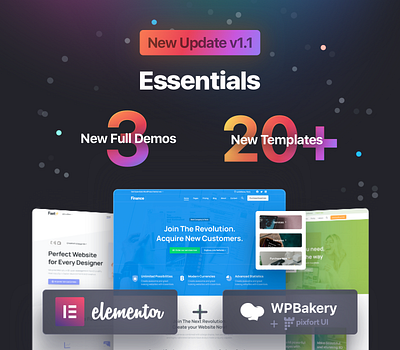 Essentials Version 1.1 branding design elementor envato illustration multipurpose page builder sketch themeforest web design website builder