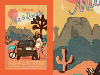 Elopement Western-Themed Concert Poster banjo desert design drawing elopement gradient illustration joshua tree retro risograph rock texture wedding western