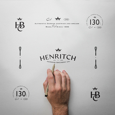 Henritch German Bakery co. Logo Design backery backing baking logo cooking cooking logo crown logo german german logo hand drawn logo logo design concept logodesign logos logotype old fasion old logo pastry vintage design vintage identity vintage logo