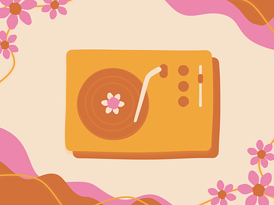 70s record player animation ✌️ 70s animation figma design flowers fun ill illustration jitter loop psychadellic record player vibes