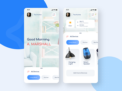 Techome - Smart Home Device Management android app concept design gradient home icons ios iphone profile smart smarthome typography ui ux weather