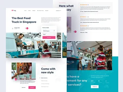 Trucky - Food Truck Landing Page blue business clean design food homepage landing page market modern design owner pink services singapore tech testimonial truck web web design website