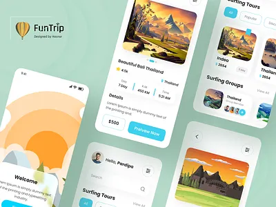 FunTrip - Travel App booking destination mobile mobile app mobile ui staycation ticket booking app tour tourism travel travel agency travel app travel booking travel mobile app trip planner vacation app