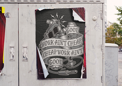 "Good Work Ain't Cheap - Cheap Work Ain't Good" design illustration oldschool poster quote sailor jerry tattoo vector