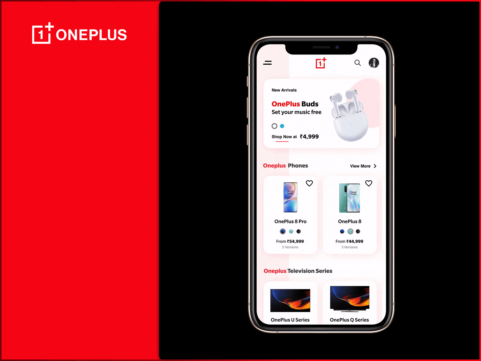 Oneplus app concept interaction app app design black branding concept design earbuds figma figmadesign gif interaction iphone new concept oneplus oneplus 8 pro onetool prototype red ui ux