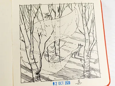wisp [ inktober 2020 ] concept art drawing engraving etching forest fox gravure hatching illustration ink sketch woodcut woods