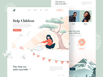 Help Kids Landing Page app brand identity branding children childrens illustration clean donations donats helper illustration kids landing minimal social social media support website