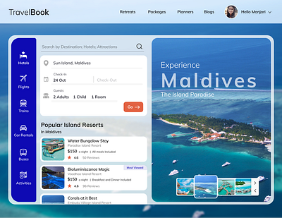 TravelBook booking design desktop holiday homepage iconography liesure travel ui ux uxdesign