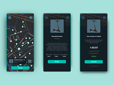 Scooter Rental App Design adobe xd app clean clean ui dark mode design designs element scooter uidesign uxui
