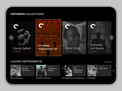 Criterion Channel Collections branding navigation product design ui ux