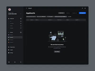 Dark Dashboard Exploration 03 🌑 advanced animation applicants dark dashboard filtering filters grade interface list motion table ui user interface ux