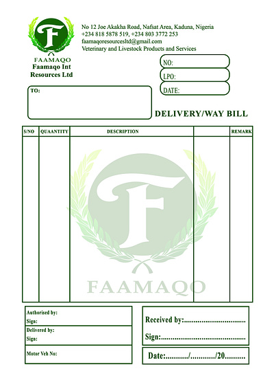FAAMAQO 03 delivery and way bill design