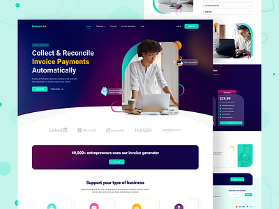 Invoice Payment Landing Page banking dashboard invoice invoice generator invoice management invoice payments invoice payments online invoicing software landing page landing page design online payments payments instantly ui design ui ux ui ux design ux design web design web page design web site development website design
