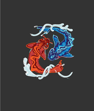 Koi Yin Yan Red and Blue animal animals blue and red design japan japanese japanese art japanese culture japanese koi japanese mural japanese scenery japanese style japanese yin yang koi fish vector