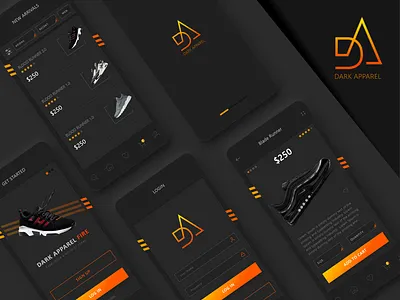 Dark Apparel apparel black ui dark ui mobile app design mobile ui online shopping shoes store shopping app soft ui sportswear