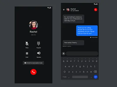 Accessible Calls - Transcription suggestion accessibility android app app design call clean dark design flat message minimal mobile mobile app mobile app design phone text tty ui uiux ux