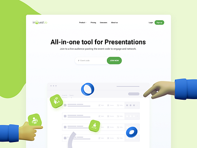 Inquest Landing Page audience creative design crowdsource daily ui events inquest interaction landing page design liveevents polling product design questionandanswers saas uiux