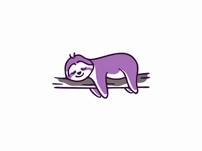 Sleeping Sloth Logo animal branding cartoon character cute design icon identity illustration logo mark mascot premium procrastinator purple sleep sloth symbol toys vector