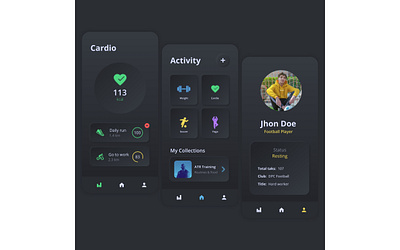 Fit Tracker App app app design dark dark app dark mode dark theme dark ui design gravit designer mobile mobile app design mobile design mobile ui modern neumorphism ui uidesign uiux uxdesign webdesign