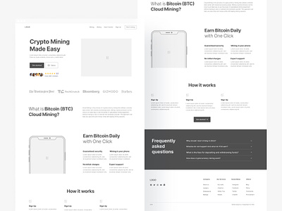 Crypto Mining Wireframes bitcoin case study cloud mining crypto landing page minimalism web website wireframe
