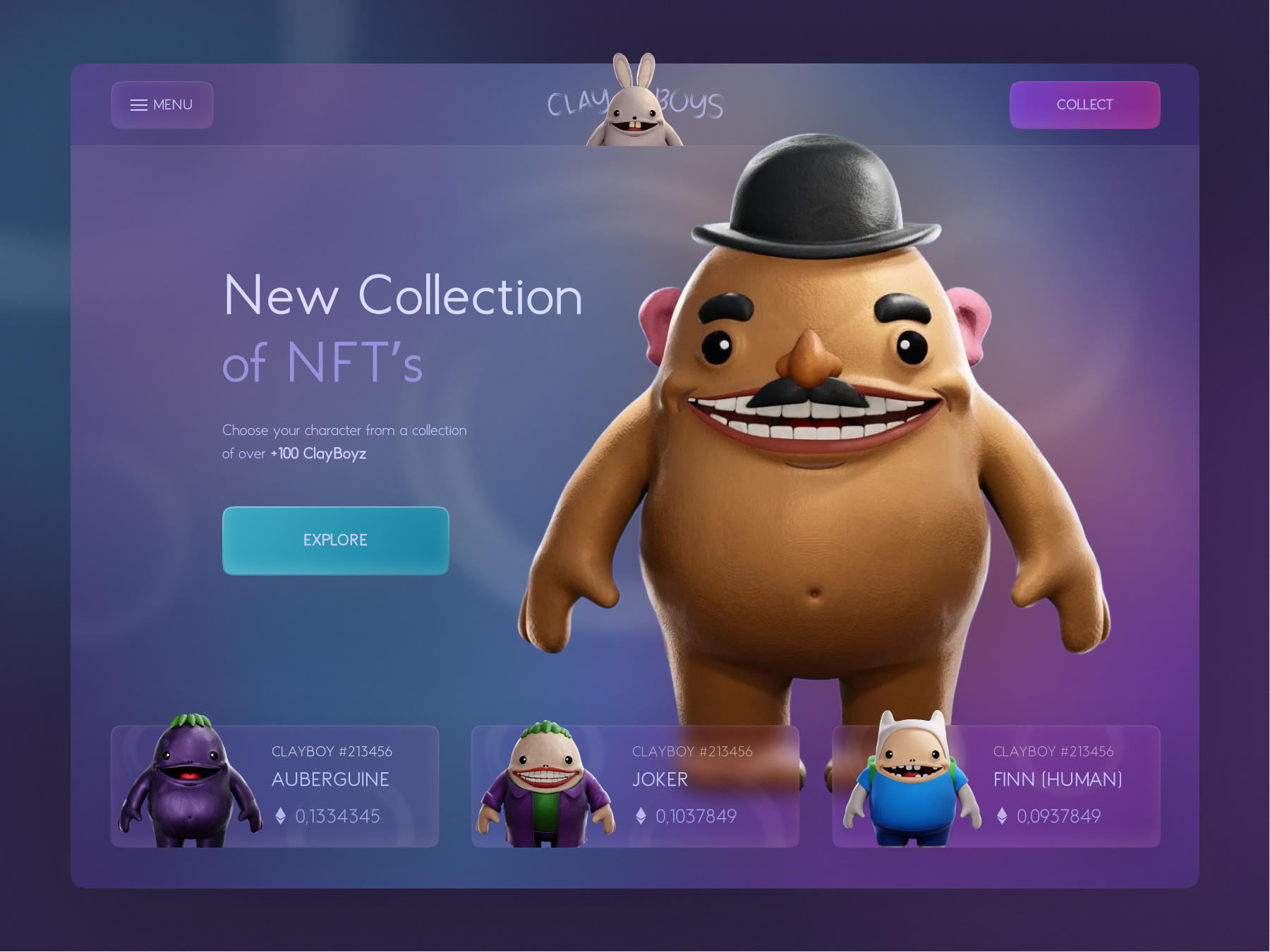 ClayBoys NFT Collection Website metaverse nft nft characters ui webdesign