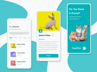 CutePet android android app android app design animal app clean design figma pets uiux