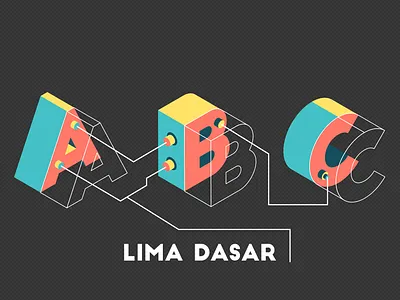 isometric text abc lima dasar illustration typography