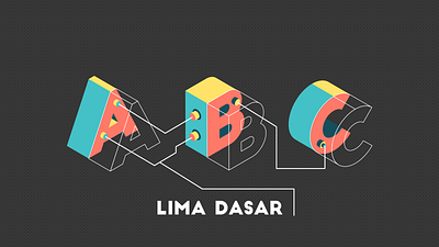 isometric text abc lima dasar illustration typography