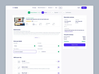 Hotel Booking Exploration 0.1 blue blue forms booking car park clean design figma fixed sidebar form hotel inputs parking radio buttons registration process reservation ui ui design ux webdesign