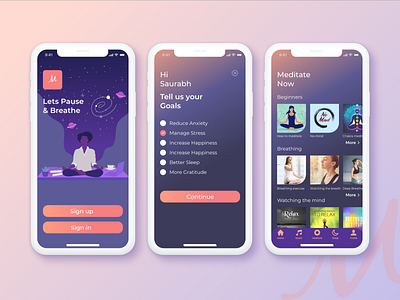 Meditatly - Meditation app anxiety app design meditation melodies relax relaxingsounds sleep stress ui uidesign