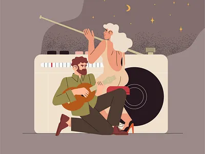 RADIO 2d adobe illustrator character design guitar illustration inktober radio singer singing vectober vector