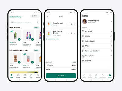 Grocery App clean delivery delivery app delivery service e commerce food groceries grocery grocery app grocery shopping app grocery store mobile mobile app ui modern ordering package delivery parcel delivery product design shopping supermarket