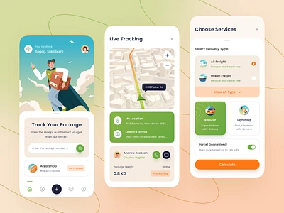 Parcel Delivery App Design app application call car courier delivery icons illustration location message mobile motorcycle orely package plane services tracking ui design weight
