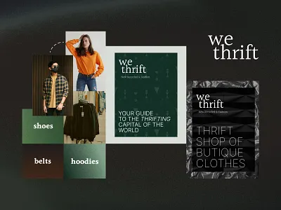 WeThrift - Logotype and Branding banner banners belt black branding dark design graphic design hoodie identity illustration logo logotype polygraphy print shop t shirt thrift thrift shop typography
