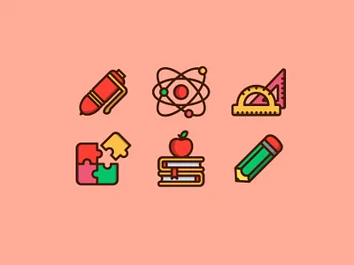 Education Icons apple atom books design education flat icon set icons jigsaw knowledge outline pen pencil puzzle ruler school ui