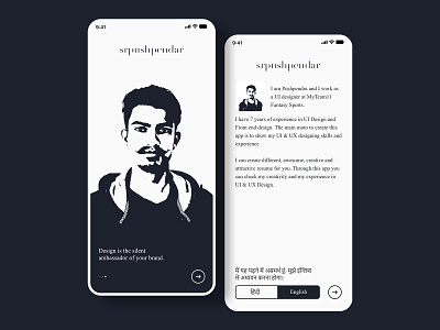 Landing UI & Change Language UI - Personal Resume App UI app app design app ui dark hindi illustration landing language light resume splash ui ux