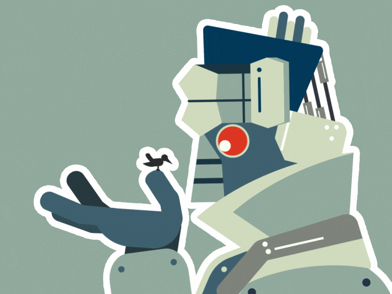 Machine with Bird after effect animation bird clouds factory friend illustration illustrator loop machine